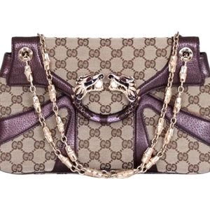 AUTHENTIC TOM FORD for GUCCI Jeweled Dragon Bag, GG Canvas with Leather, Vintage